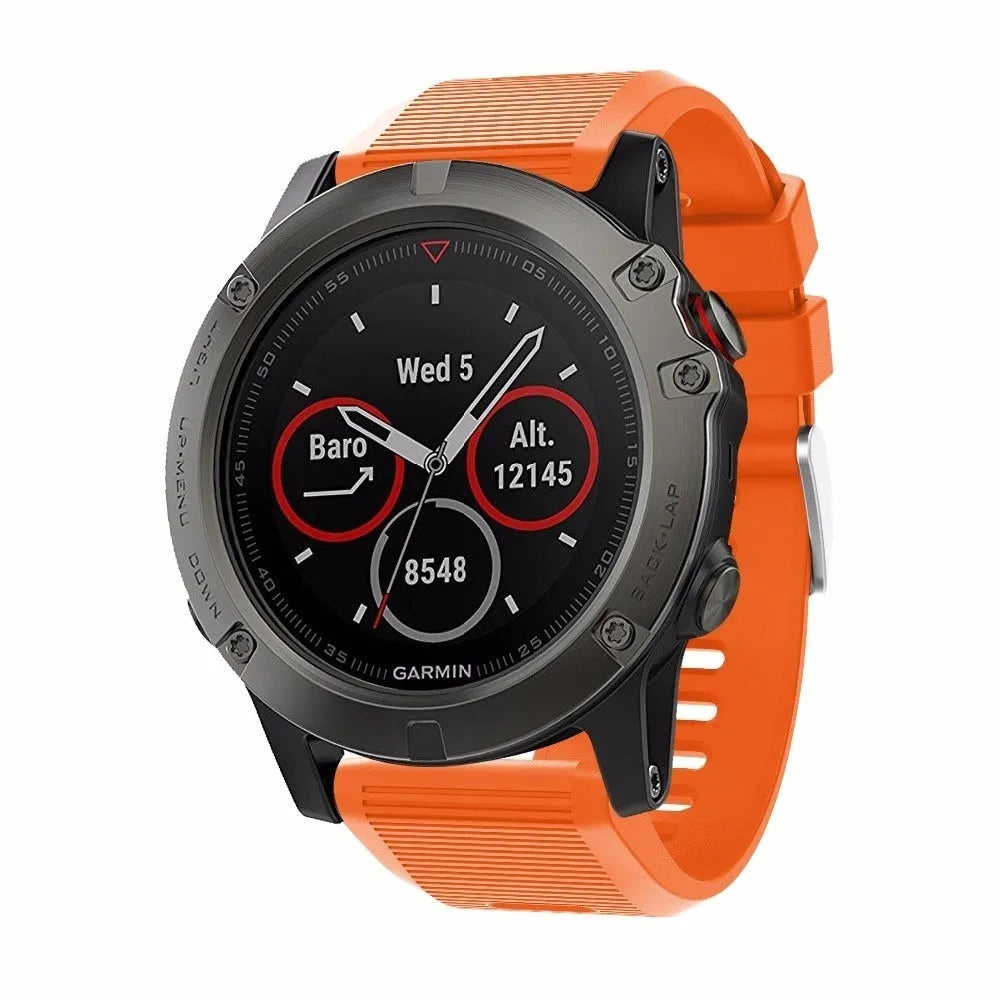 Silicone Strap, orange, on a watch, 3/4 front view