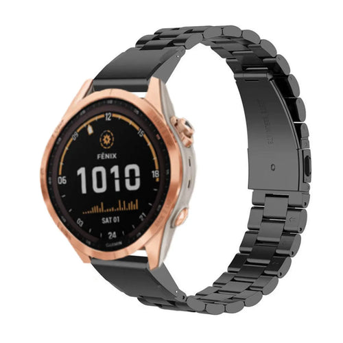 Steel Strap, black, on a watch, 3/4 front view