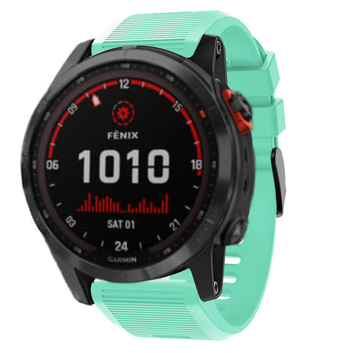Silicone Strap, aqua, on a watch, 3/4 front view