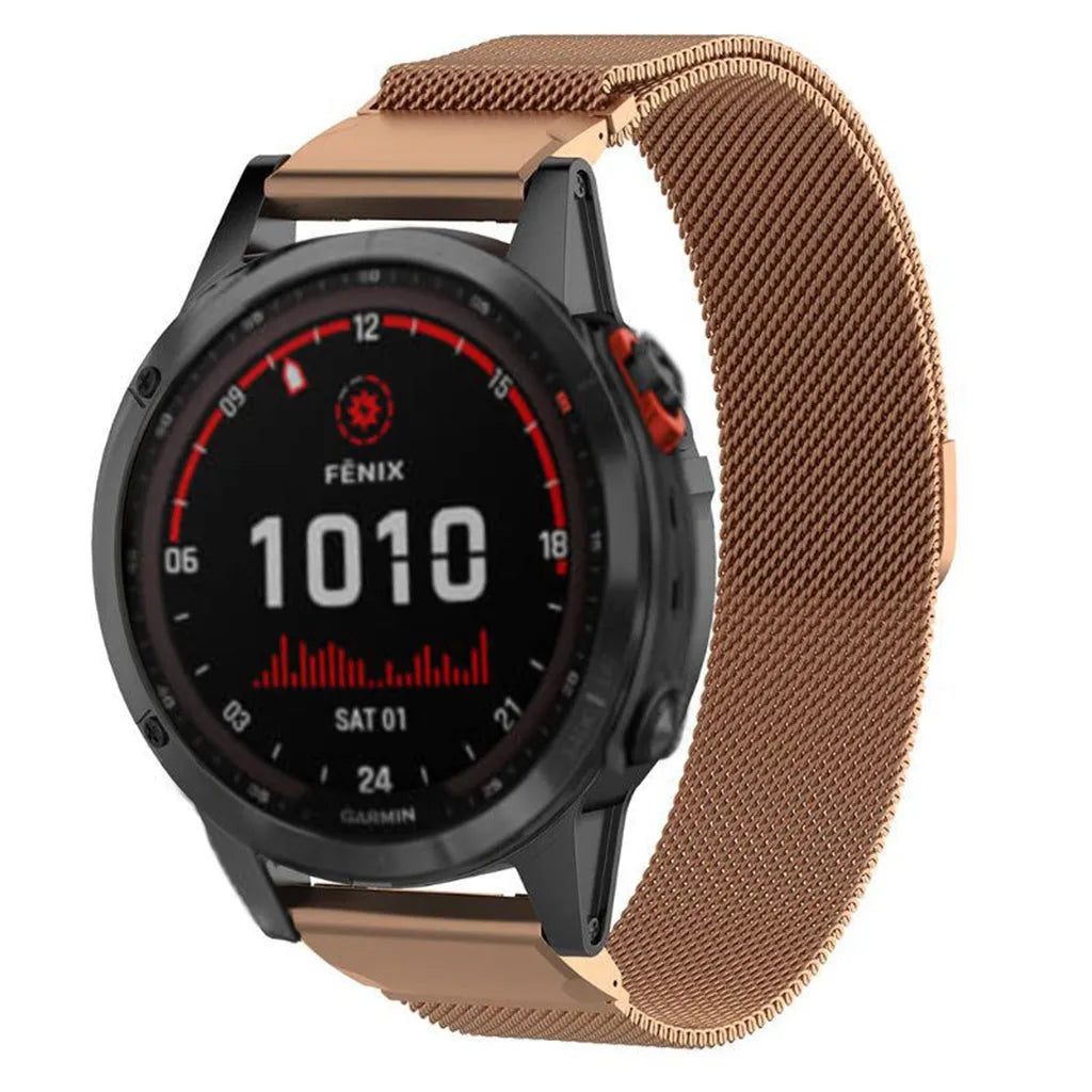 Milanese Strap, rose gold, on a watch, 3/4 front view