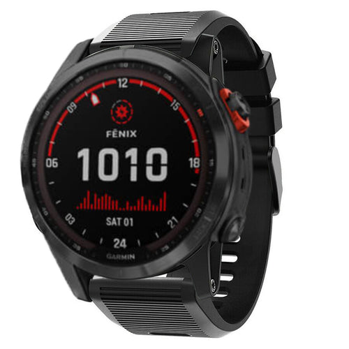 Silicone Strap, black, on a watch, 3/4 front view