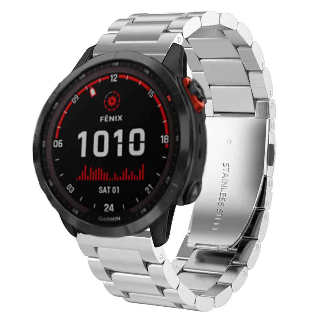 Steel Strap, silver, on a watch, 3/4 front view