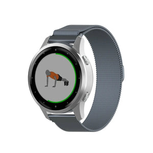 Milanese Strap, grey, on a watch, 3/4 front view