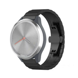 Metal Strap, black, on a watch, 3/4 front view