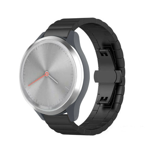 Metal Strap, black, on a watch, 3/4 front view