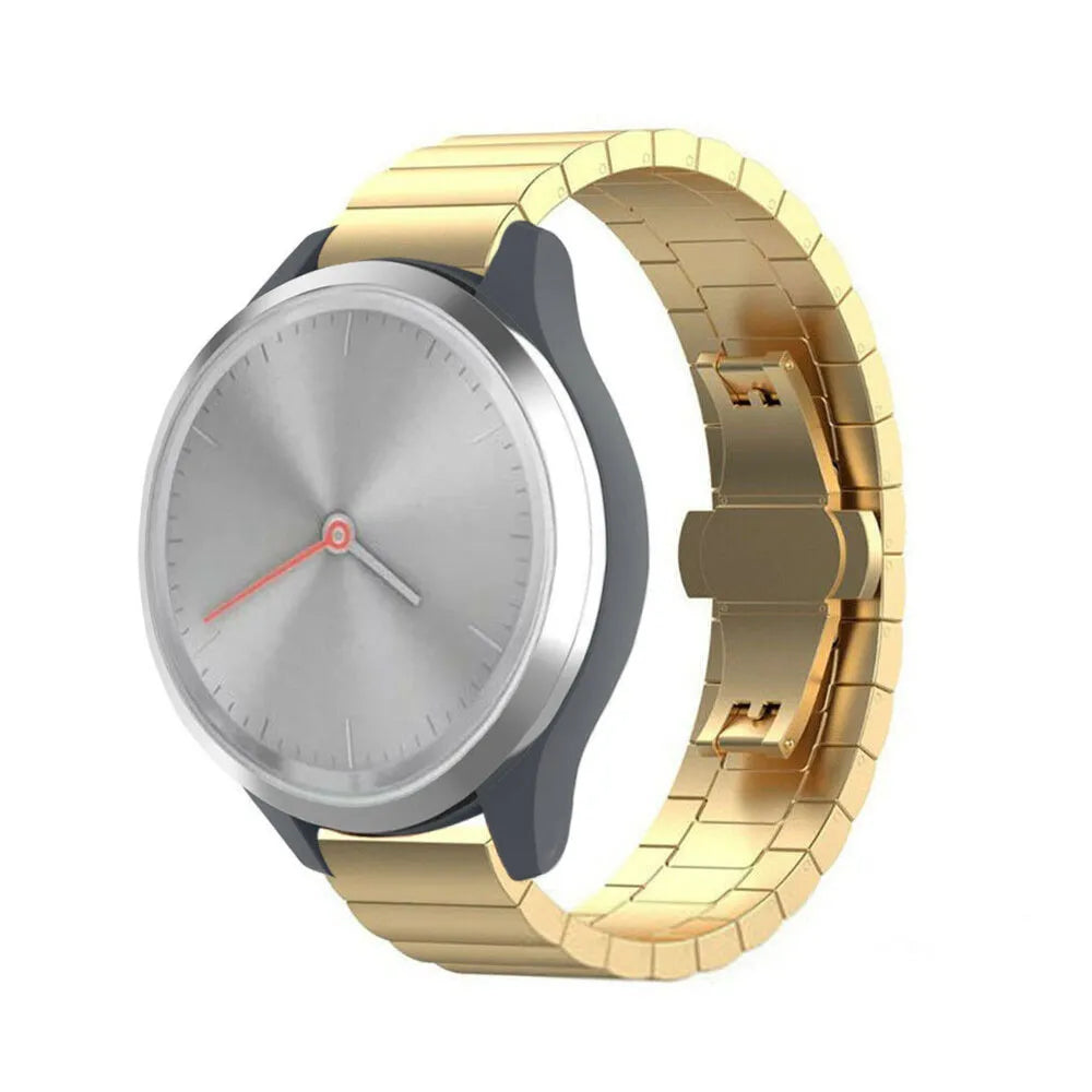 Metal Strap, gold, on a watch, 3/4 front view