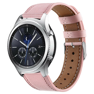 Modern Leather Strap, pink, on a watch, 3/4 front view