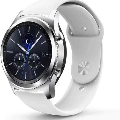 Silicone Sport Strap, white, on a watch, 3/4 front view
