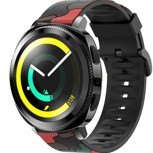 Silicone Camo Strap, red, on a watch, 3/4 front view