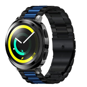 Steel Strap, black/blue, on a watch, 3/4 front view
