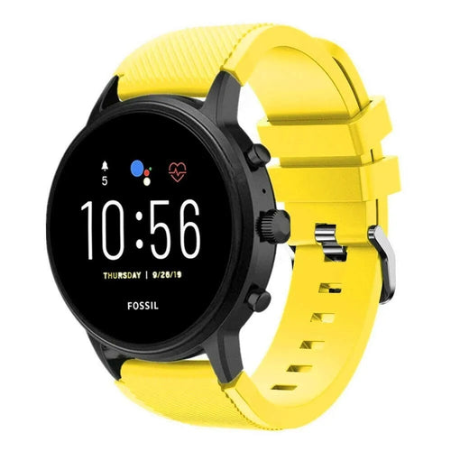 Twill Silicone Strap, yellow, on a watch, 3/4 front view