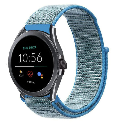 Nylon Strap, blue, on a watch, 3/4 front view