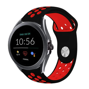 Silicone Sport Strap, black/red, on a watch, 3/4 front view