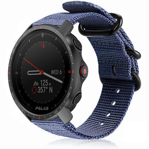Nylon Buckle Strap, blue, on a watch, 3/4 front view