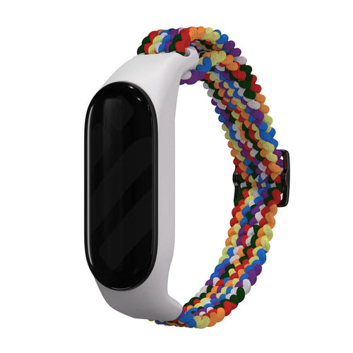 Nylon Mi Braided Strap, rainbow, on a watch, 3/4 front view
