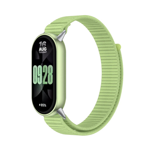 Modern Nylon Strap, field green, on a watch, 3/4 front view