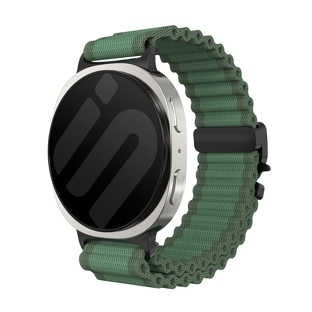 Samsung Galaxy Watch 8 - 44mm outdoor nylon band met P-buckle (groen met zwart)