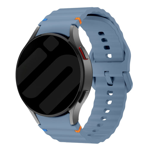 Wave Silicone Strap, grey-blue, on a watch, 3/4 front view