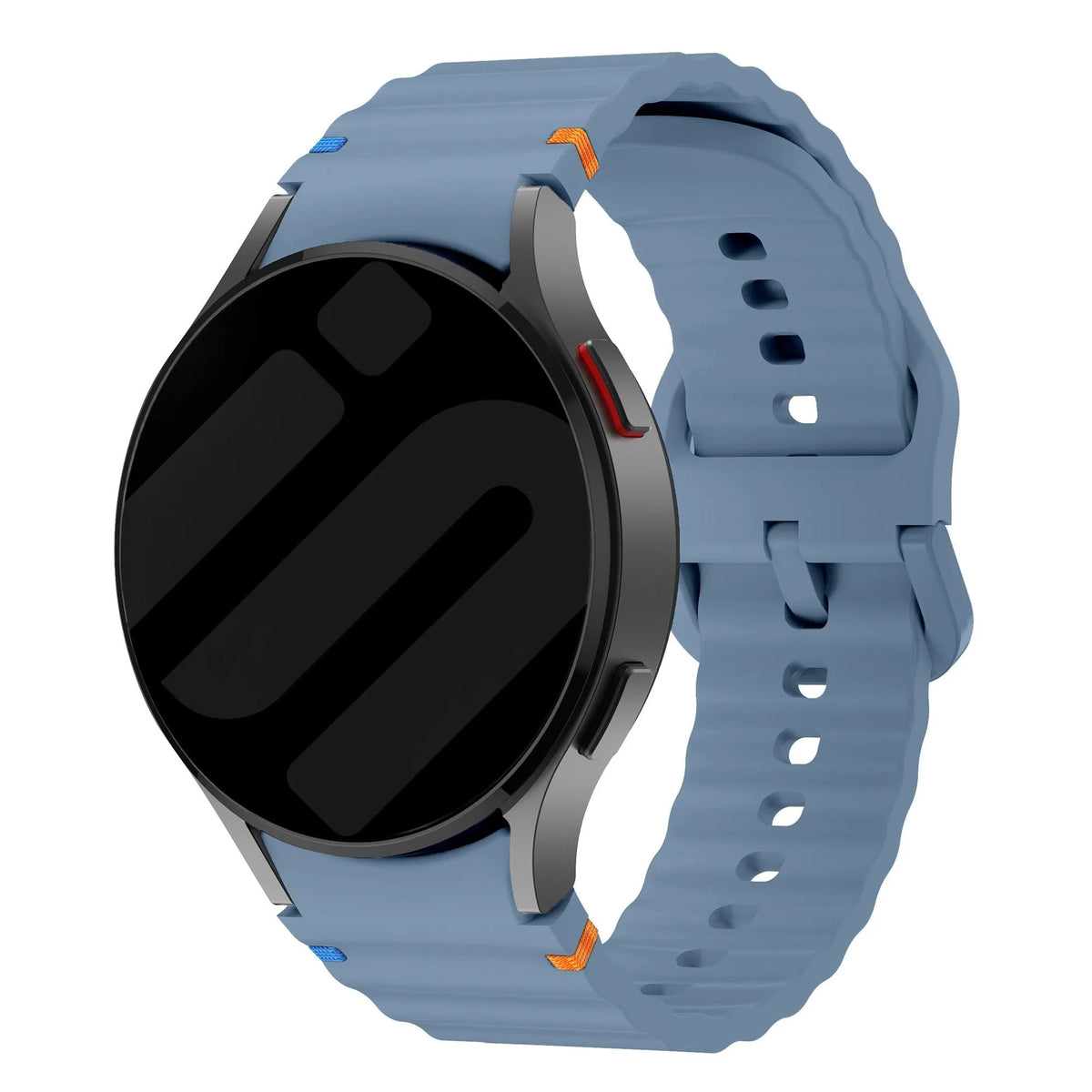Wave Silicone Strap, grey-blue, on a watch, 3/4 front view