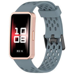 Breathable Silicone Strap, grey-blue, on a watch, 3/4 front view