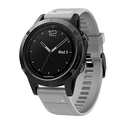 Silicone Strap, grey, on a watch, 3/4 front view