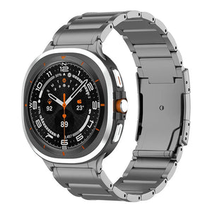 Titanium Strap, graphite, on a watch, 3/4 front view