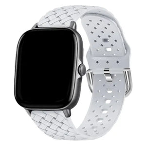 Braided Silicone Strap, grey, on a watch, 3/4 front view