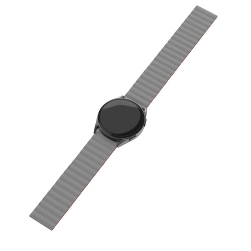 Magnetic Silicone Strap, grey/orange, on a watch, 3/4 front view