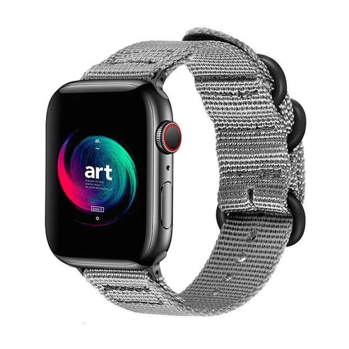 Nylon Buckle Strap, grey, on a watch, 3/4 front view
