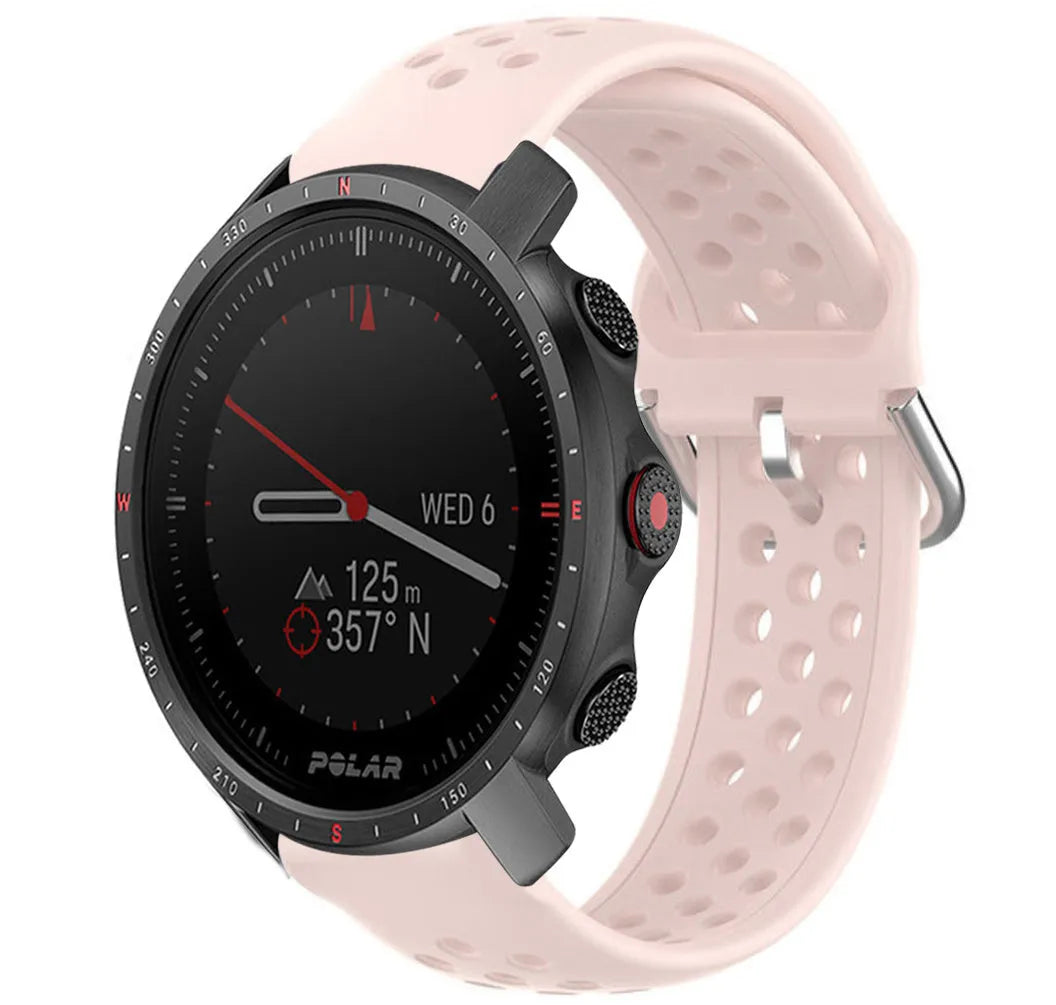 Breathable Silicone Strap, pink, on a watch, 3/4 front view