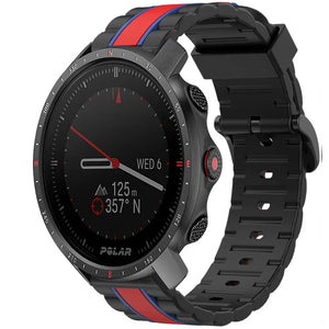 Silicone Special Edition Strap, black/red, on a watch, 3/4 front view