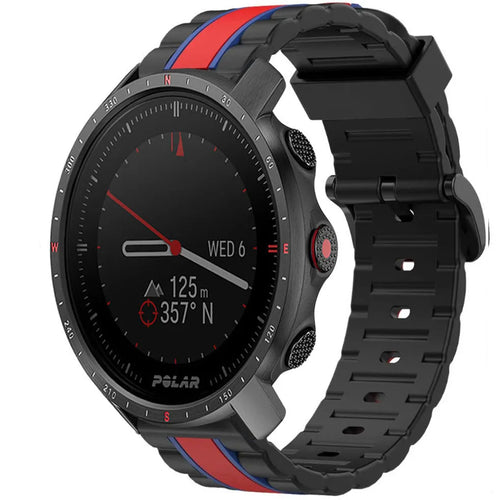 Silicone Special Edition Strap, black/red, on a watch, 3/4 front view
