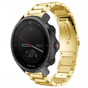 Steel Strap, gold, on a watch, 3/4 front view