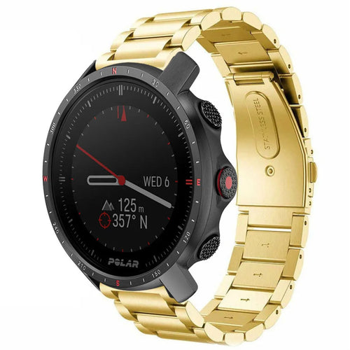 Steel Strap, gold, on a watch, 3/4 front view