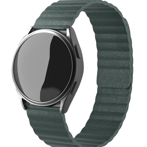 Leather Loop Strap, viridian, on a watch, 3/4 front view