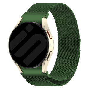 Milanese Strap 'One Push', green, on a watch, 3/4 front view