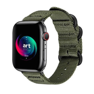 Nylon Buckle Strap, green, on a watch, 3/4 front view