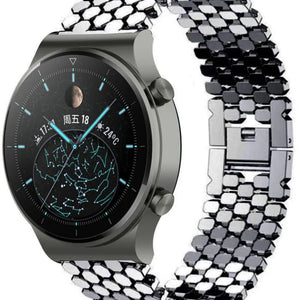 Steel Strap Hexagons, black, on a watch, 3/4 front view