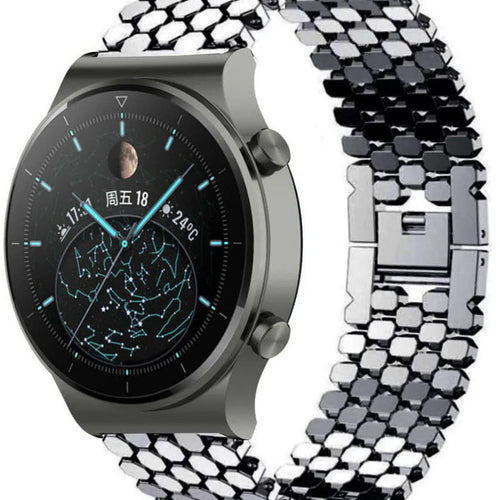 Steel Strap Hexagons, black, on a watch, 3/4 front view