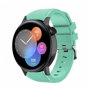 Twill Silicone Strap, aqua, on a watch, 3/4 front view