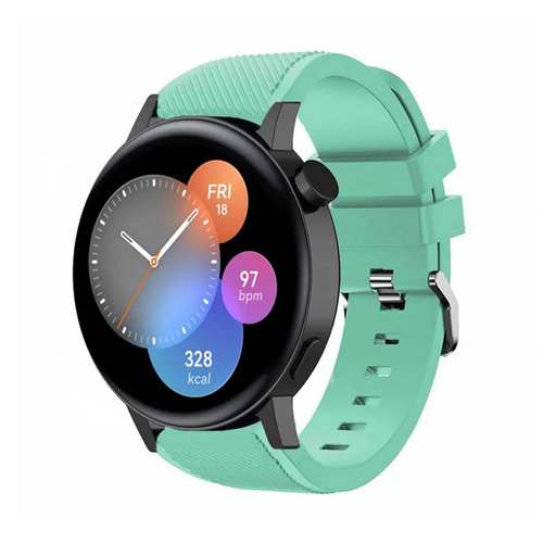 Twill Silicone Strap, aqua, on a watch, 3/4 front view