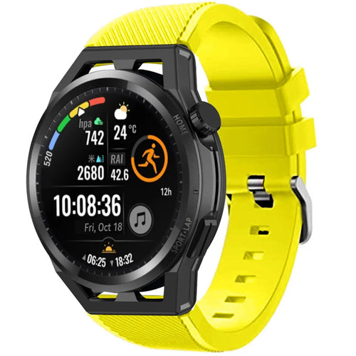 Twill Silicone Strap, yellow, on a watch, 3/4 front view