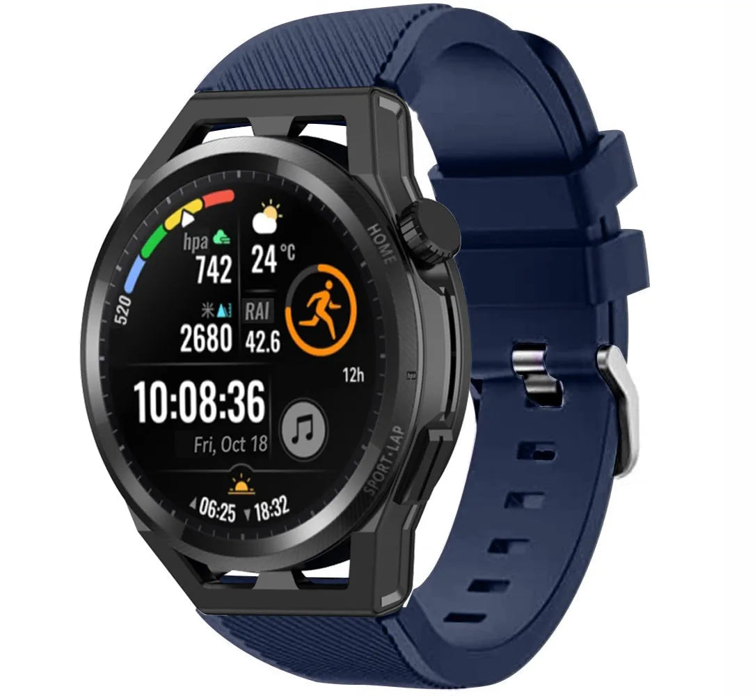 Twill Silicone Strap, dark blue, on a watch, 3/4 front view