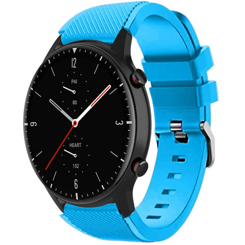 Twill Silicone Strap, light blue, on a watch, 3/4 front view