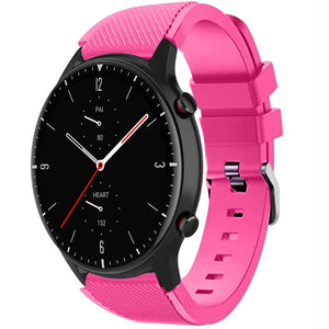 Twill Silicone Strap, bright pink, on a watch, 3/4 front view
