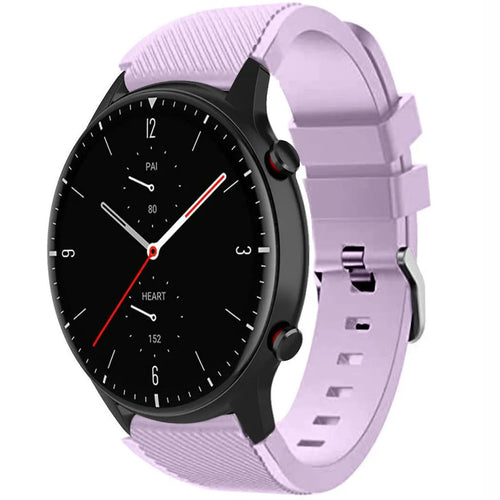 Twill Silicone Strap, lilac, on a watch, 3/4 front view