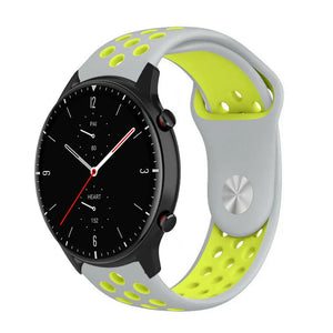 Silicone Sport Strap, grey/yellow, on a watch, 3/4 front view