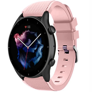Twill Silicone Strap, pink, on a watch, 3/4 front view