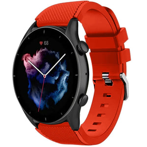 Twill Silicone Strap, red, on a watch, 3/4 front view