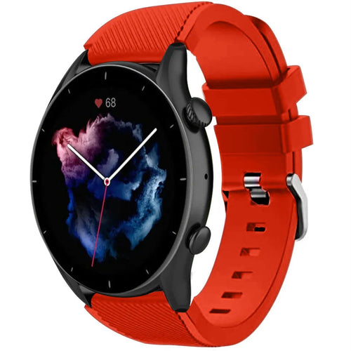 Twill Silicone Strap, red, on a watch, 3/4 front view